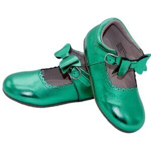 NEW A‎ Bear Co Toddler Size 3 Christmas Green Metallic Livs Flats Girls Bow